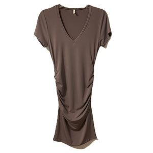 Lanston x Revolve • $134 Ruched Side Short Sleeve Mini Dress Brown • Size Small